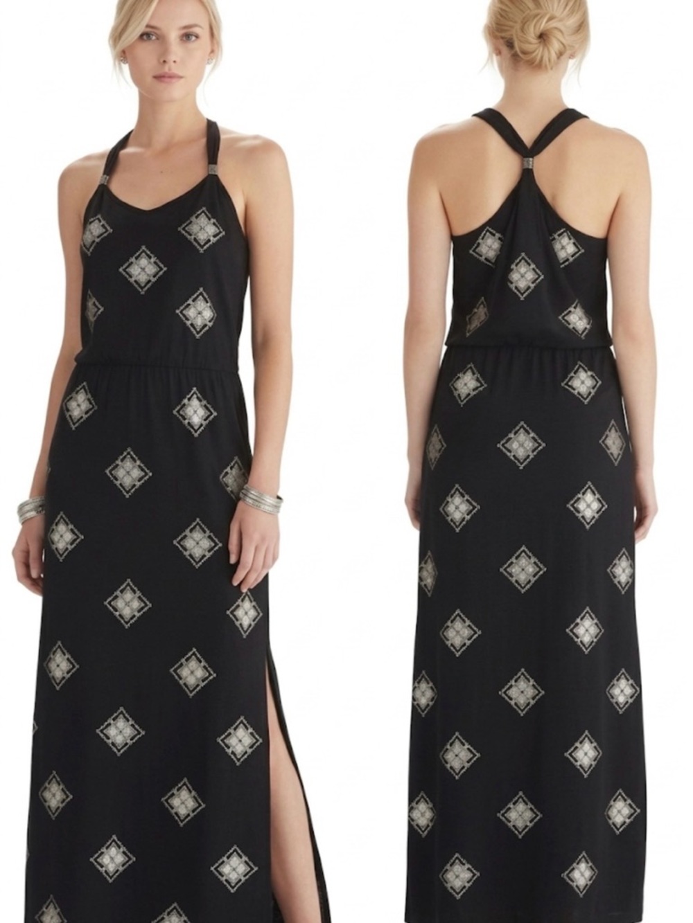 WHBM Maxi Dress Black Studded Halter Embellished XS Cocktail Garden Chic Party